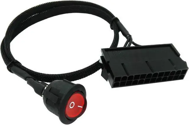 Main image of COMeap 24 Pin ATX Red LED Power On/Off Switch Jumper Bridge Adapter Braided Cable 21.5-inch(55cm)