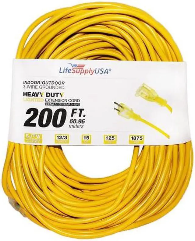 Alt view image 5 of 5 - 12/3 200 ft. SJTW Lighted End 15 AMP, 125V, 1875 Watt Heavy Duty Extension Cord (200 Feet)