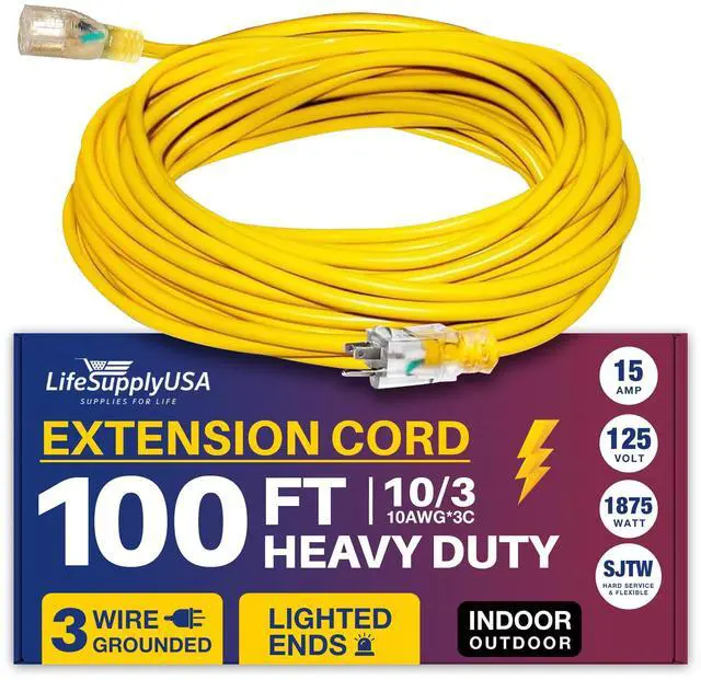 Alt view image 6 of 6 - 10/3 100 ft. SJTW Lighted End Heavy Duty Extension Cord