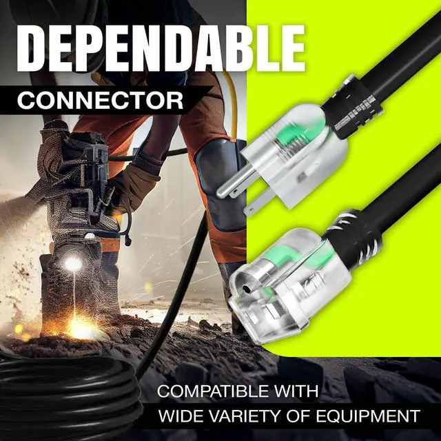 Alt view image 4 of 7 - 100ft Outdoor/Indoor Extension Cord 10/3 Gauge Ultra Heavy Duty 3 Prong SJTW, Waterproof, Flexible Cold-Resistant Long Power Cord,125 Amp 1875W, Black by LifeSupplyUSA
