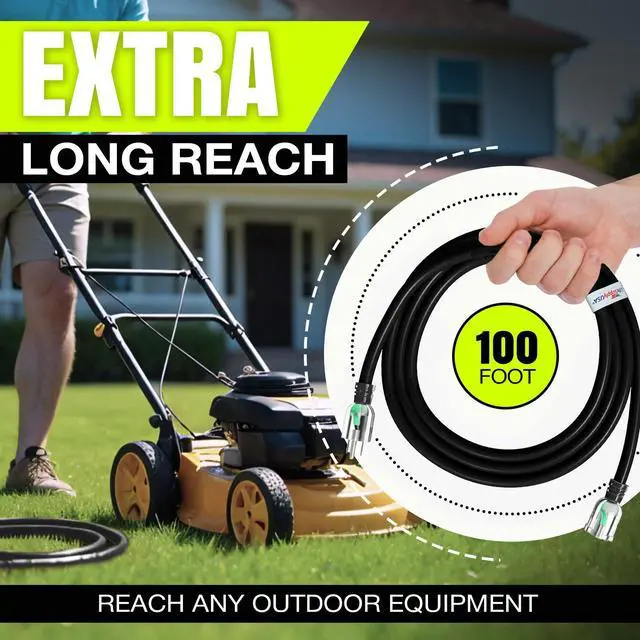 Alt view image 6 of 7 - 100ft Outdoor/Indoor Extension Cord 10/3 Gauge Ultra Heavy Duty 3 Prong SJTW, Waterproof, Flexible Cold-Resistant Long Power Cord,125 Amp 1875W, Black by LifeSupplyUSA