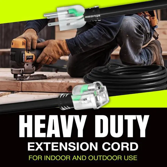 Alt view image 7 of 7 - 100ft Outdoor/Indoor Extension Cord 10/3 Gauge Ultra Heavy Duty 3 Prong SJTW, Waterproof, Flexible Cold-Resistant Long Power Cord,125 Amp 1875W, Black by LifeSupplyUSA