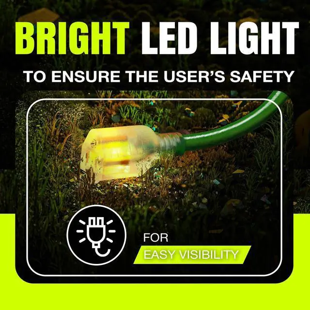 Alt view image 2 of 7 - 100ft Outdoor/Indoor Extension Cord 10/3 Gauge Ultra Heavy Duty 3 Prong SJTW, Waterproof, Flexible Cold-Resistant Long Power Cord,125 Amp 1875W, Green by LifeSupplyUSA