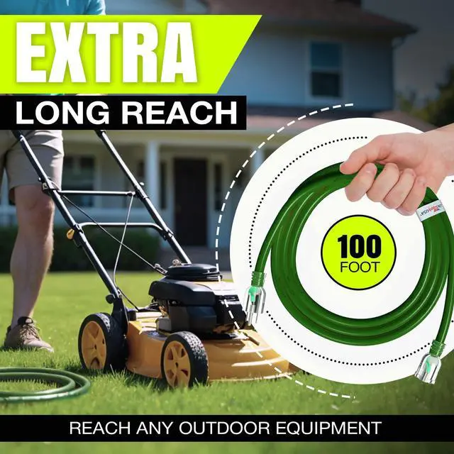 Alt view image 6 of 7 - 100ft Outdoor/Indoor Extension Cord 10/3 Gauge Ultra Heavy Duty 3 Prong SJTW, Waterproof, Flexible Cold-Resistant Long Power Cord,125 Amp 1875W, Green by LifeSupplyUSA