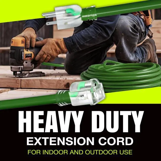 Alt view image 7 of 7 - 100ft Outdoor/Indoor Extension Cord 10/3 Gauge Ultra Heavy Duty 3 Prong SJTW, Waterproof, Flexible Cold-Resistant Long Power Cord,125 Amp 1875W, Green by LifeSupplyUSA