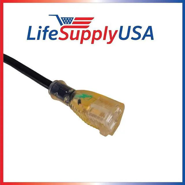 Alt view image 3 of 5 - 16/3 6ft SJTW 13 Amp 125 Volt 1625 Watt Lighted End Indoor/Outdoor Black Heavy Duty Extension Cord (6 Feet)