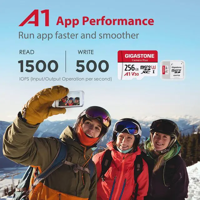 Alt view image 4 of 8 - Gigastone 256GB Micro SD Card, Camera Plus, GoPro, Action Camera, Sports Camera, A1 Run App for Smartphone, Nintendo-Switch Compatible, 100MB/s, 4K Video Recording, Micro SDXC UHS-I A1 U3 Class 10