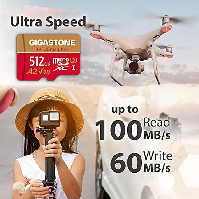 Alt view image 2 of 9 - [5-Yrs Free Data Recovery] Gigastone 512GB Micro SD Card, 4K Video Recording for GoPro, Action Camera, DJI, Drone, Nintendo-Switch, R/W up to 100/60 MB/s MicroSDXC Memory Card UHS-I U3 A2 V30 C10