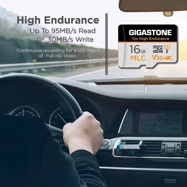 Alt view image 4 of 7 - [10x High Endurance] Gigastone Industrial 16GB MLC Micro SD Card, 4K Video Recording, Security Cam, Dash Cam, Surveillance Compatible 95MB/s, U3 C10, with Adapter [5-Yrs Free Data Recovery]