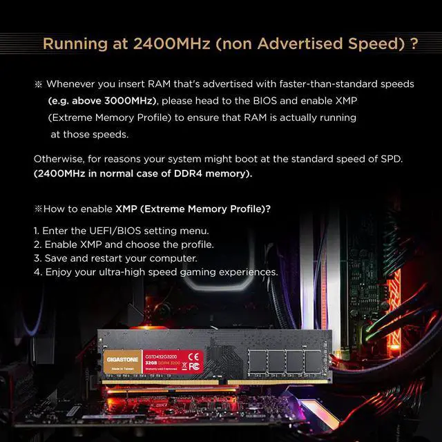Alt view image 7 of 7 - Gigastone DDR4 32GB 3200MHz PC4-25600 CL16 1.35V UDIMM 288 Pin Unbuffered Non ECC for PC Computer Desktop Memory Module Ram Upgrade Kit