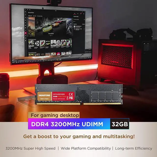Alt view image 2 of 7 - Gigastone DDR4 32GB 3200MHz PC4-25600 CL16 1.35V UDIMM 288 Pin Unbuffered Non ECC for PC Computer Desktop Memory Module Ram Upgrade Kit