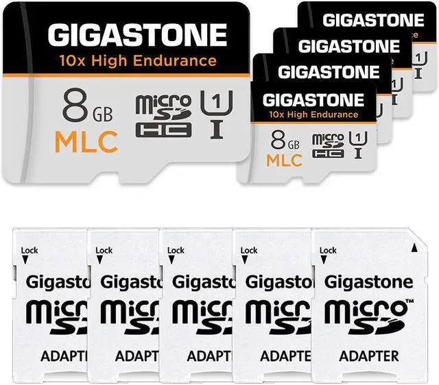 Main image of [10x High Endurance] Gigastone Industrial 8GB 5-Pack MLC Micro SD Card, Full HD Video Recording, Security Cam, Dash Cam, Surveillance Compatible 85MB/s, U1 C10, with Adapter [5-Yrs Free Data Recovery]