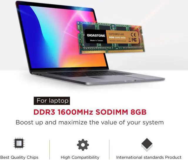 Alt view image 2 of 7 - Gigastone DDR3 16GB (8GBx2) 1600MHz PC3-12800 CL11 1.35V SODIMM 204 Pin Unbuffered Non-ECC for Notebook Laptop Memory Module Ram Upgrade Kit
