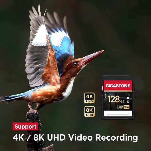 Alt view image 5 of 7 - Gigastone 128GB SD card UHS-II V90 U3 SDXC Memory Card High Speed Read up to 300MB/s 8K 4K Ultra HD UHD Video for DSLR Compatible with Canon Nikon Sony Pentax Kodak Olympus Panasonic Digital Camera