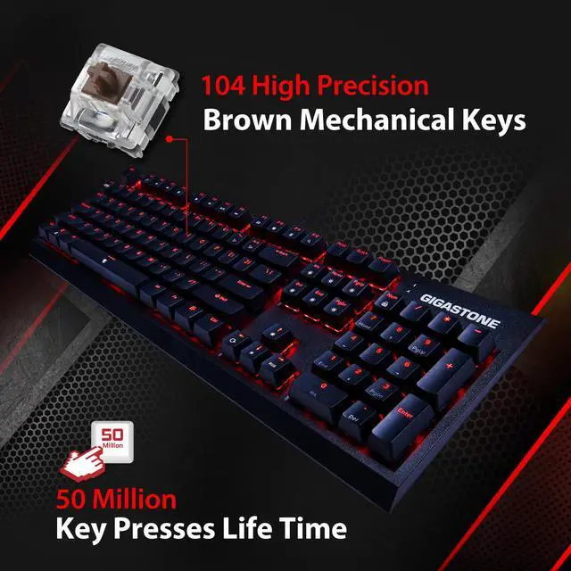Alt view image 2 of 7 - [Gigastone Mechanical Gaming Keyboard] Gaming Keyboard with LED RGB Backlit Keys, Brown Switches Mechanical Keyboard, Precise Tactile Feedback, Full Anti-Ghosting (104 Keys, Black)