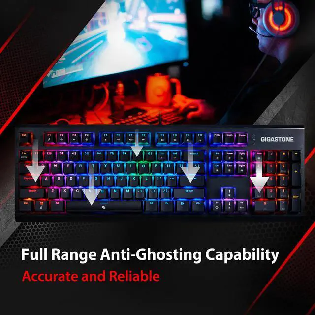 Alt view image 5 of 7 - [Gigastone Mechanical Gaming Keyboard] Gaming Keyboard with LED RGB Backlit Keys, Brown Switches Mechanical Keyboard, Precise Tactile Feedback, Full Anti-Ghosting (104 Keys, Black)