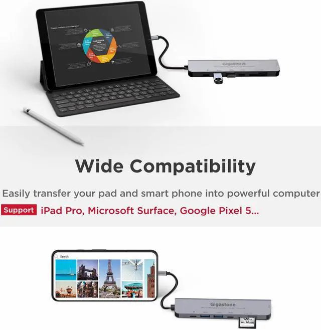 Alt view image 4 of 7 - [USB C Hub][100W Power Delivery] Gigastone Multiport Adapter 7-in-1 with 100W Charging, 4K HDMI, USB-C & 2 USB-A 5Gbps, SD & microSD Reader, for MacBook Air, MacBook Pro, Chromebook, Zenbook, Surface