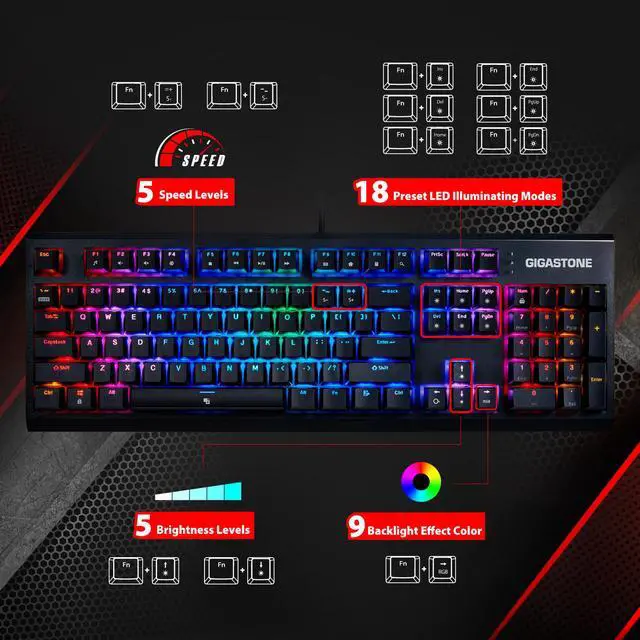 Alt view image 6 of 7 - [Gigastone Mechanical Gaming Keyboard] Gaming Keyboard with LED RGB Backlit Keys, Brown Switches Mechanical Keyboard, Precise Tactile Feedback, Full Anti-Ghosting (104 Keys, Black)