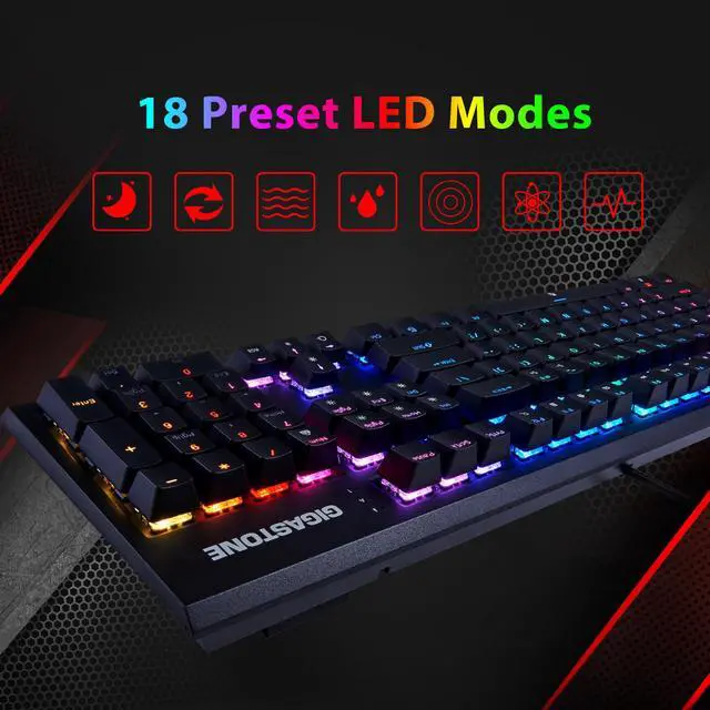Alt view image 4 of 7 - [Gigastone Mechanical Gaming Keyboard] Gaming Keyboard with LED RGB Backlit Keys, Brown Switches Mechanical Keyboard, Precise Tactile Feedback, Full Anti-Ghosting (104 Keys, Black)