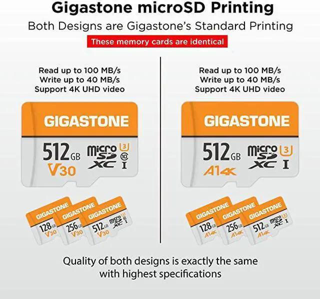 Alt view image 3 of 7 - Gigastone 512GB Micro SD Card, 4K Video Pro, GoPro, Surveillance, Security Camera, Action Camera, Drone, 100MB/s MicoSDXC Memory Card UHS-I V30 Class 10