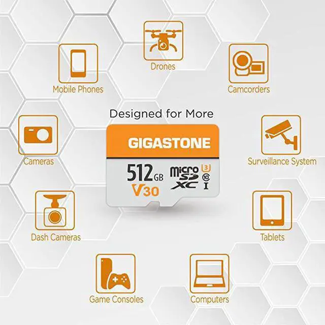 Alt view image 4 of 7 - Gigastone 512GB Micro SD Card, 4K Video Pro, GoPro, Surveillance, Security Camera, Action Camera, Drone, 100MB/s MicoSDXC Memory Card UHS-I V30 Class 10
