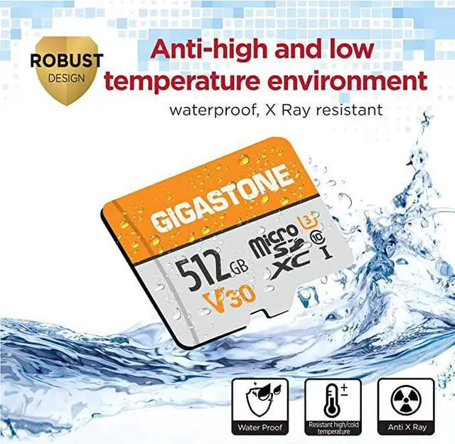 Alt view image 6 of 7 - Gigastone 512GB Micro SD Card, 4K Video Pro, GoPro, Surveillance, Security Camera, Action Camera, Drone, 100MB/s MicoSDXC Memory Card UHS-I V30 Class 10