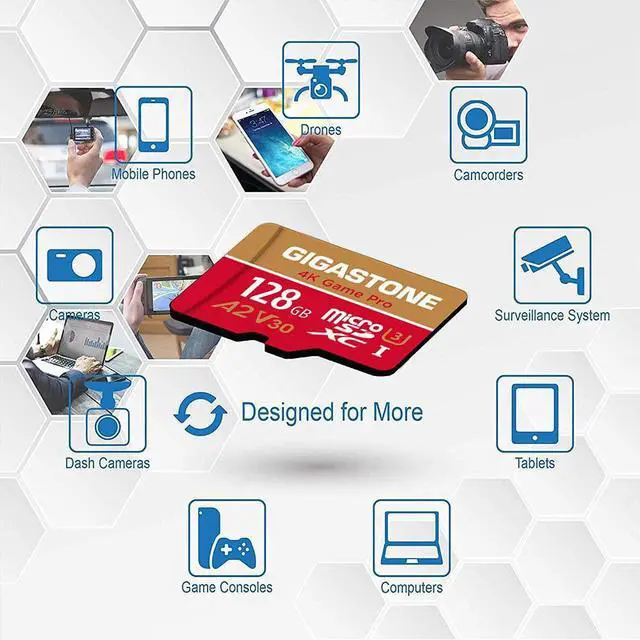 Alt view image 3 of 7 - [5-Yrs Free Data Recovery] Gigastone 128GB Micro SD Card, Game Pro, MicroSDXC Memory Card for Nintendo-Switch, GoPro, Action Camera, DJI, 4K UHD Video, R/W up to 100/50MB/s, UHS-I U3 A2 V30 C10