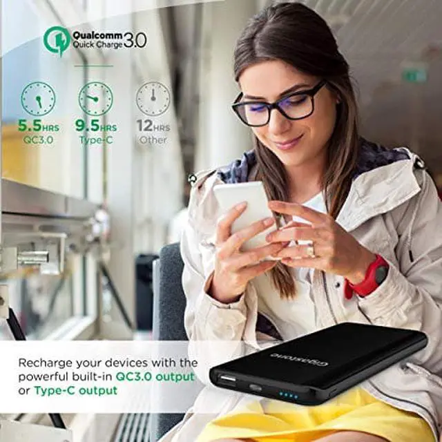 Alt view image 6 of 8 - Gigastone USB-C Power Bank 10000mAh, Ultra Slim 0.4 Inch Thickness, Type C Input 5V/2A Type C Output 5V/3A Qualcomm QC3.0 Output 5V/3A LED Display Compatible with Apple iPhone Samsung Nintendo