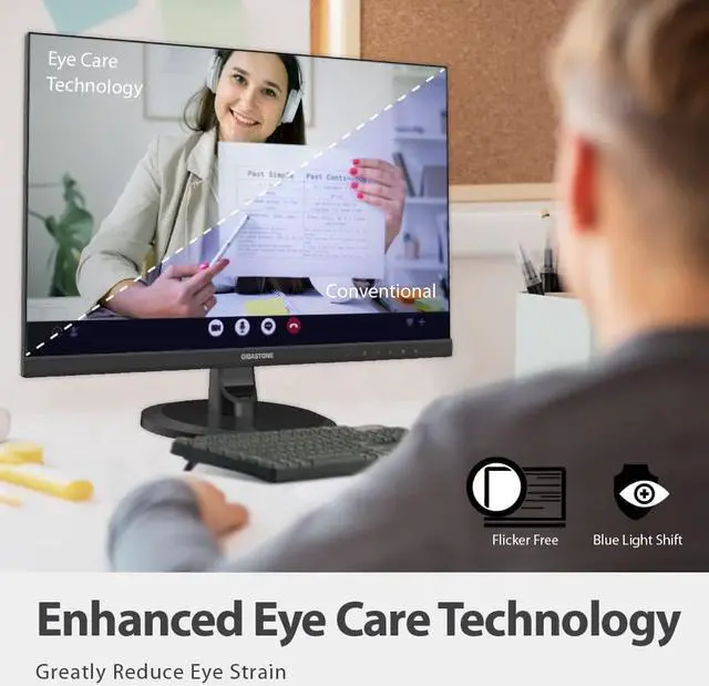 Alt view image 6 of 7 - Gigastone 24 inch IPS Gaming LED Monitor 75Hz FHD 1920 x 1080, 1080P 178° Wide View Frameless Computer Monitor 5ms, Built-in Speakers, Eye Care Technology, Ergonomic Tilt VESA Mount, HDMI VGA