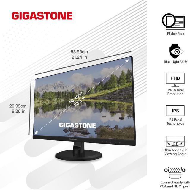 Alt view image 2 of 7 - Gigastone 24 inch IPS Gaming LED Monitor 75Hz FHD 1920 x 1080, 1080P 178° Wide View Frameless Computer Monitor 5ms, Built-in Speakers, Eye Care Technology, Ergonomic Tilt VESA Mount, HDMI VGA