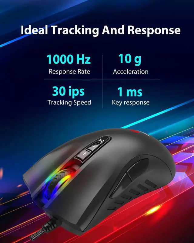 Alt view image 5 of 7 - Gigastone Gaming Mouse Up to 3200 DPI Adjustable, Wired Gaming Mouse with Customizable RGB Backlight, 8 Programmable Buttons, 256KB Onboard Memory, Most Suitable for Windows 7 and Up