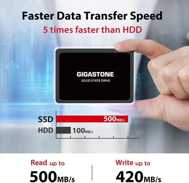 Alt view image 2 of 7 - Gigastone 250GB SSD SATA III 6Gb/s. 3D NAND 2.5" Internal Solid State Drive, Read up to 500MB/s. Compatible with PC, Desktop and Laptop, 2.5 inch 7mm (0.28)