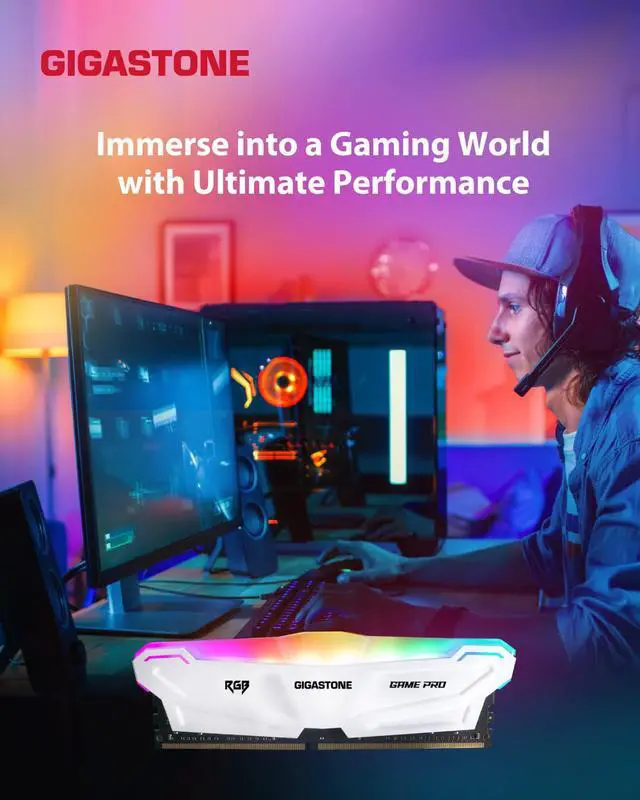 Alt view image 5 of 7 - DDR4 RAM Gigastone White RGB Game PRO Desktop RAM 16GB (2x8GB) DDR4 16GB DDR4-3200MHz PC4-25600 CL16 1.35V 288 Pin Unbuffered Non ECC UDIMM for PC Gaming Desktop Memory Module (Desktop ONLY)