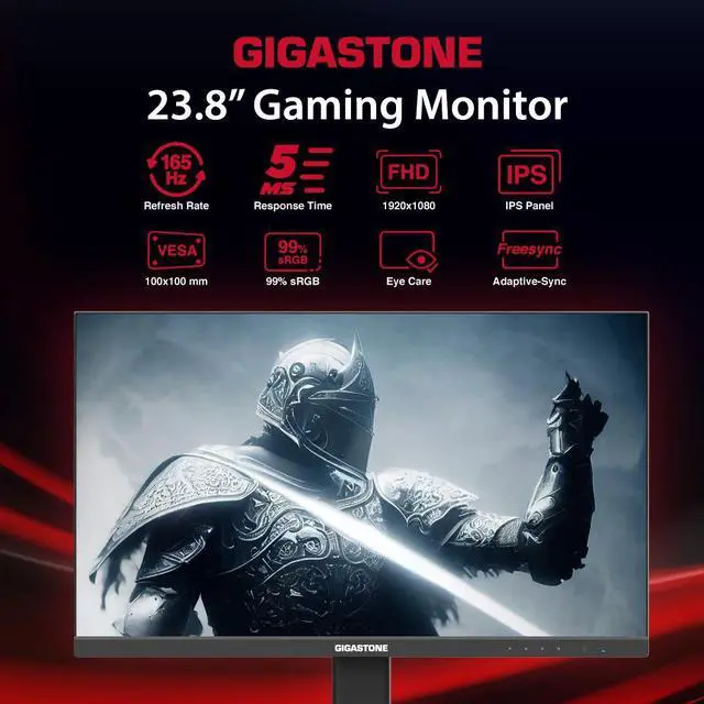 Alt view image 2 of 6 - Gigastone 24" IPS Gaming LED Backlight Monitor | 165Hz FHD 1920 x 1080 | 178° Wide View | Frameless | 5ms | Built-in Speakers | FreeSync | Eye Care Technology | Ergonomic Tilt | VESA Mount | DP, HDMI