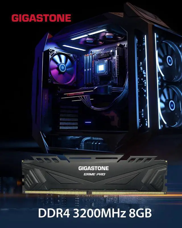 Alt view image 2 of 7 - DDR4 RAM Gigastone Black Game PRO Desktop RAM 16GB (2x8GB) DDR4 RAM 16GB DDR4-3200MHz PC4-25600 CL16 1.35V 288 Pin Unbuffered Non ECC UDIMM for PC Gaming Desktop Memory (Desktop ONLY)