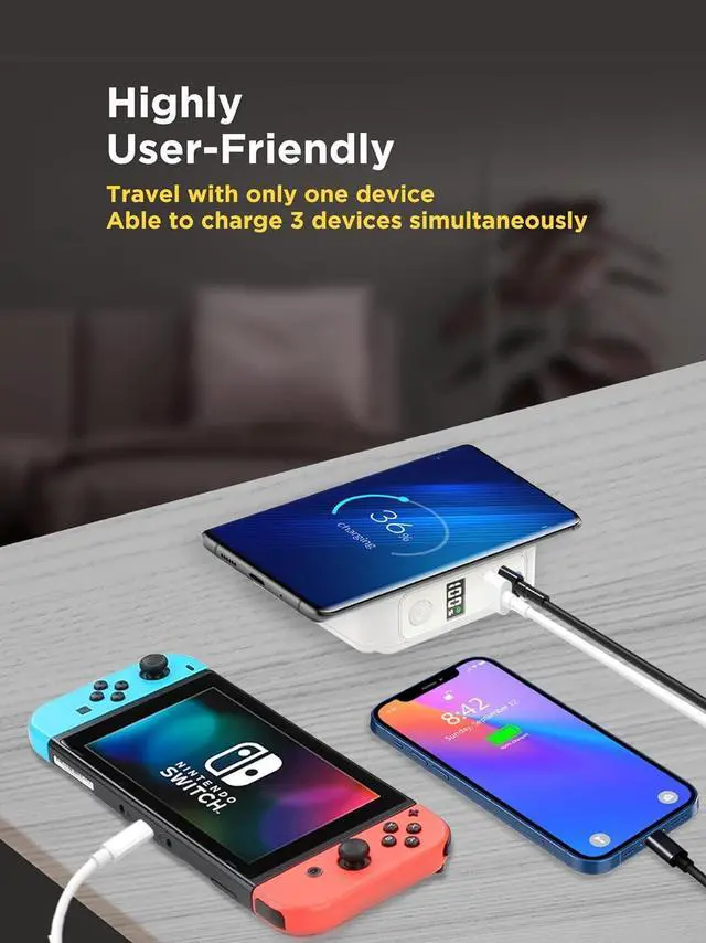 Alt view image 4 of 7 - Gigastone 4-in-1 10000mAh Qi Wireless Portable Charger 24W Wireless Power Bank