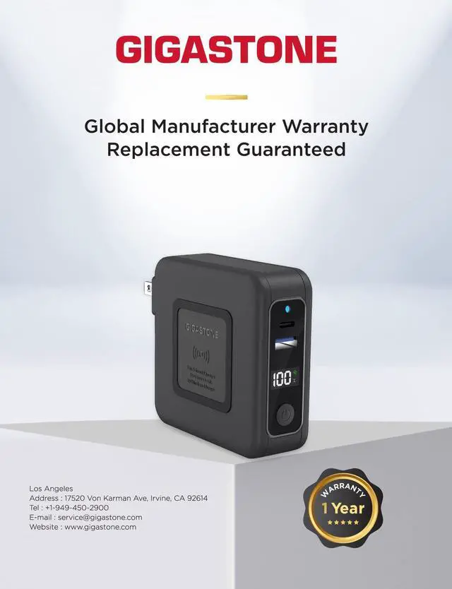 Alt view image 6 of 6 - Gigastone 4-in-1 10000mAh Qi Wireless Portable Charger 24W Wireless Power Bank Black