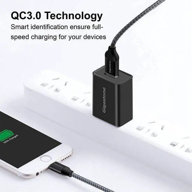 Alt view image 4 of 6 - Gigastone USB 18W Fast Charge Wall Charger with Qualcomm Quick Charge 3.0 - White, 4 Pack Black