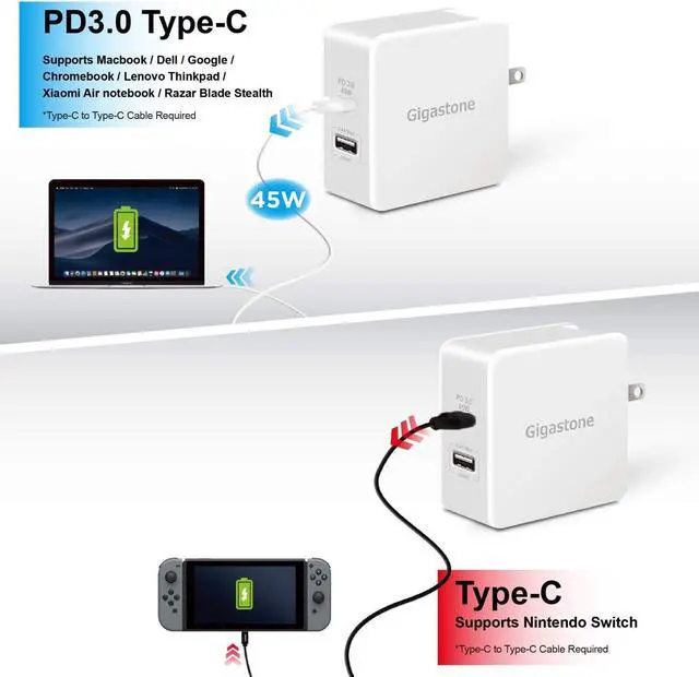 Alt view image 5 of 7 - Gigastone USB-C 60W Wall Charger Power Delivery PD 3.0 45W Fast Charge, Foldable
