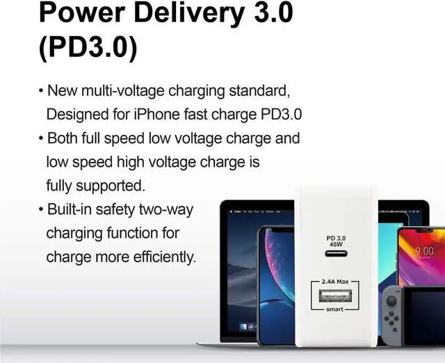 Alt view image 4 of 7 - Gigastone USB-C 60W Wall Charger Power Delivery PD 3.0 45W Fast Charge, Foldable