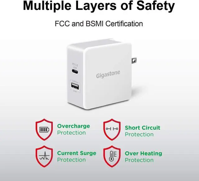 Alt view image 6 of 7 - Gigastone USB-C 60W Wall Charger Power Delivery PD 3.0 45W Fast Charge, Foldable