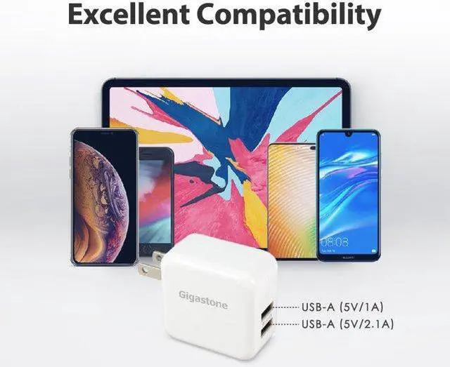 Alt view image 3 of 6 - Gigastone 15.5W Dual USB-A Adapter, Travel Wall Adapter for iPhone - White, 1 pack