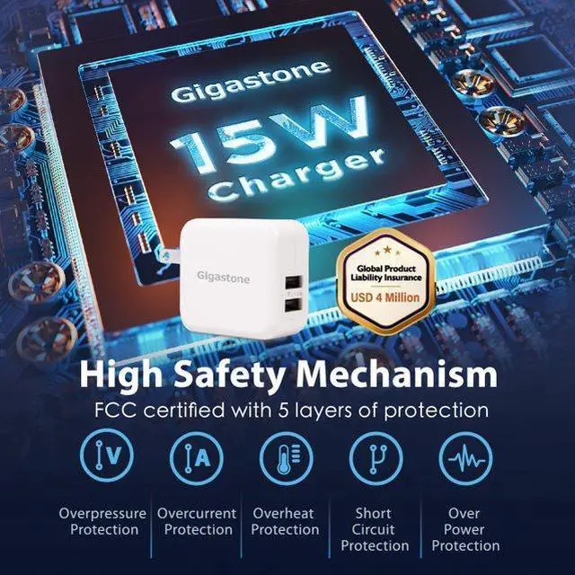 Alt view image 2 of 6 - Gigastone 15.5W Dual USB-A Adapter, Travel Wall Adapter for iPhone - White, 1 pack