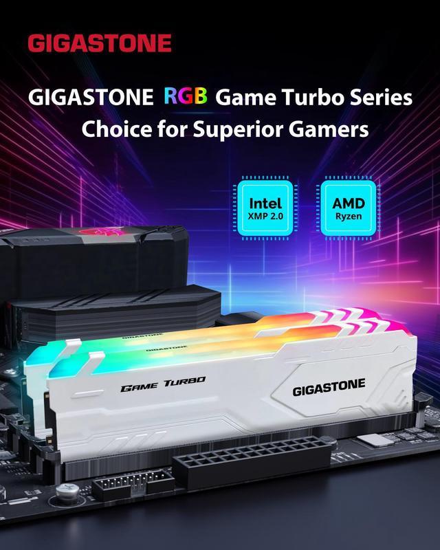 【DDR4 RAM】 Gigastone Black RGB Game PRO Desktop RAM 32GB (2x16GB) DDR4 32GB  DDR4-3200MHz PC4-25600 CL16 1.35V 288 Pin Unbuffered Non ECC UDIMM for PC
