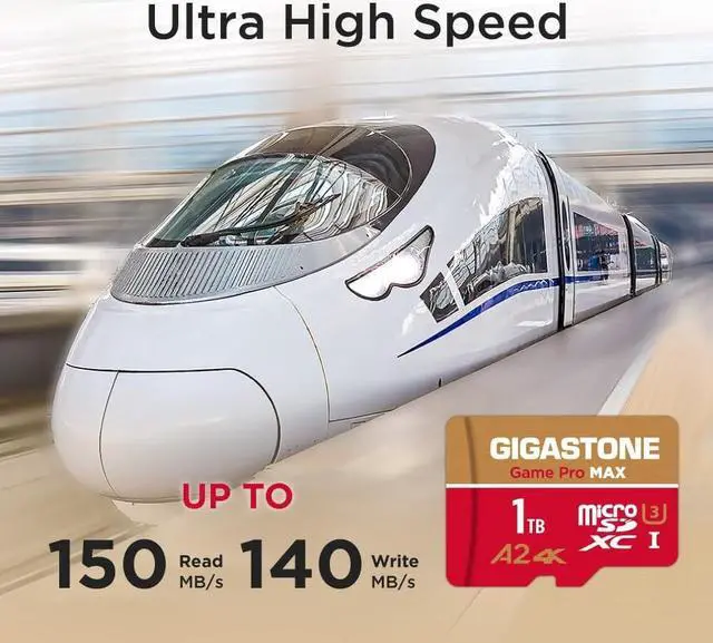 Alt view image 2 of 6 - [5-Yrs Free Data Recovery] GIGASTONE 1TB Micro SD Card, 4K Game Pro MAX, MicroSDXC Memory Card for Nintendo-Switch, GoPro, Action Camera, DJI, UHD Video, R/W up to 150/140 MB/s, UHS-I U3 A2 V30 C10
