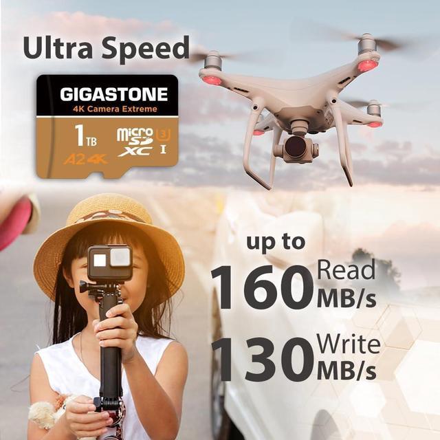 Alt view image 2 of 5 - [5-Yrs Free Data Recovery] Gigastone 1TB Micro SD Card, Camera Extreme, R/W up to 160/140 MB/s, MicroSDXC Memory Card for GoPro, Action Camera, DJI, 4K UHD Video, UHS-I U3 A2 4K C10