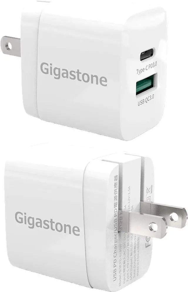 Main image of Gigastone 20W Dual Ports USB-A + USB-C Type C Fast Wall Charger PD/QC 3.0 - 2 Pack