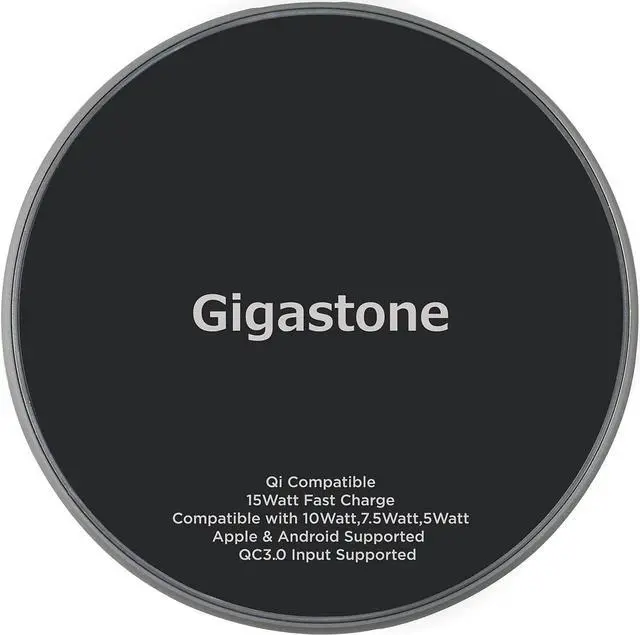 Main image of Gigastone Wireless Charger, Qi-Compatible 15W Wireless Charging Pad, Compatible iPhone 15/ 14/ 13 /12 Series, Samsung Galaxy S23/Note 10, AirPods Pro, Qi Wireless Charging Enabled Devices