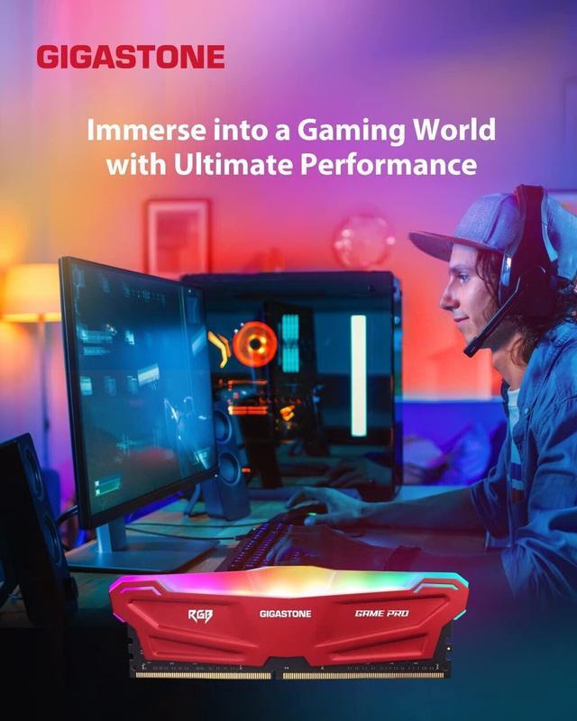 Alt view image 4 of 7 - Gigastone DDR4 RAM Red RGB Game PRO Desktop RAM 16GB (2x8GB) DDR4 16GB DDR4-3200MHz PC4-25600 CL16 1.35V 288 Pin Unbuffered Non ECC UDIMM for PC Gaming Desktop Memory Module (Desktop ONLY)