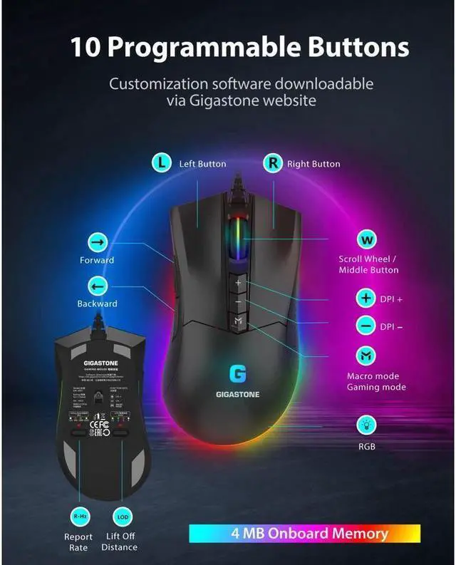 Alt view image 4 of 6 - Gigastone Wired Gaming Keyboard and Mouse Combo, 104 Keys Brown Switch PC Gaming Keyboard and 16000 DPI Gaming Mouse with Customizable RGB Backlight for PC and Laptop